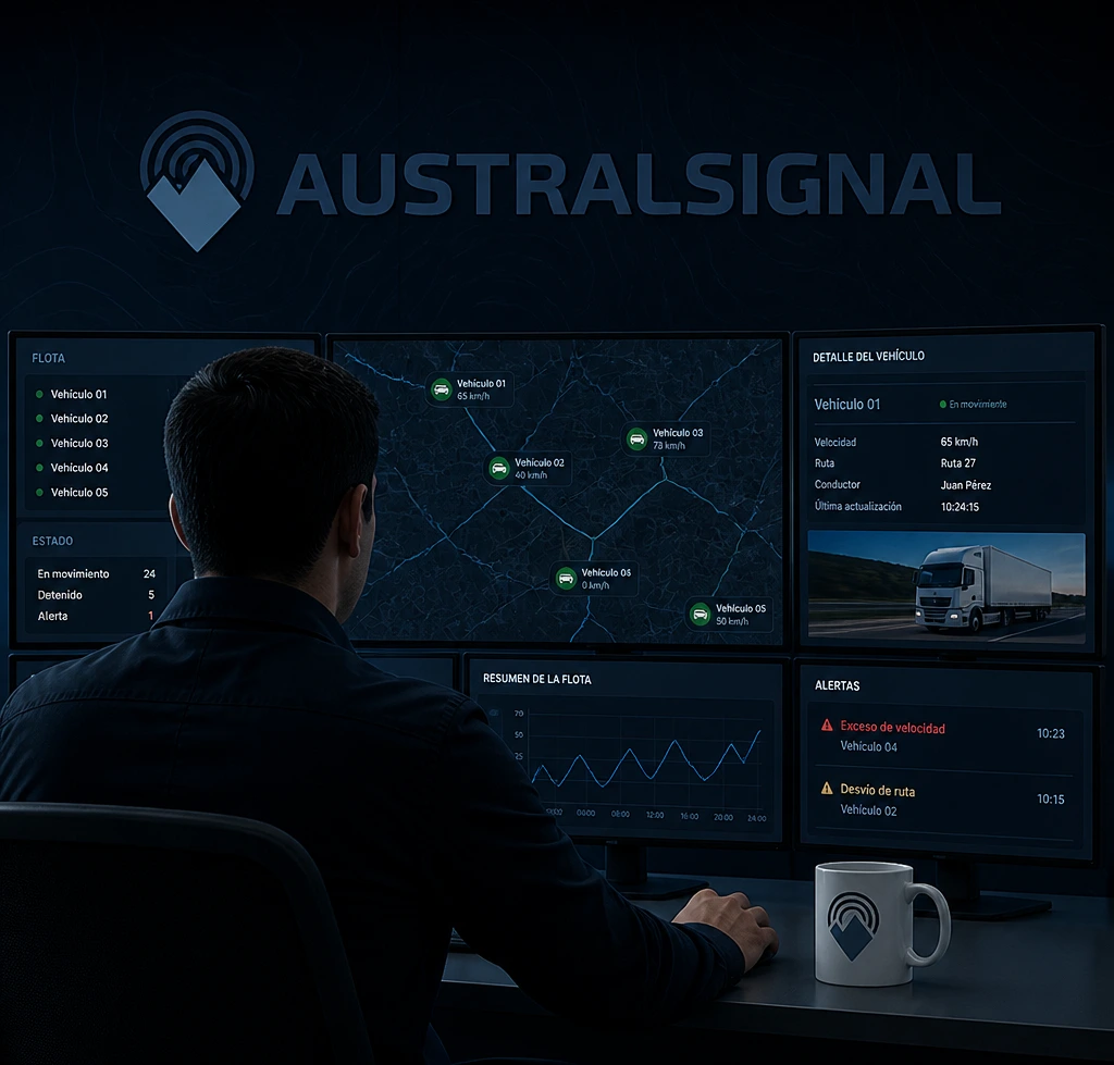 Dashboard de monitoreo GPS para flotas con mapa, alertas e indicadores operativos