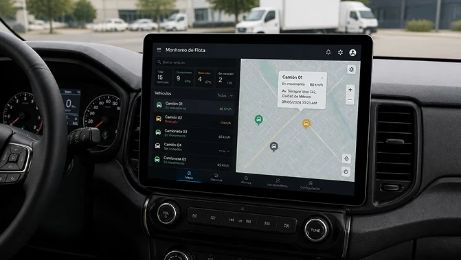 Dashboard de monitoreo GPS de flota instalado en un vehículo