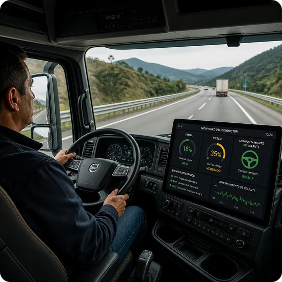 Conductor usando sistema de monitoreo AustralSafe en camión